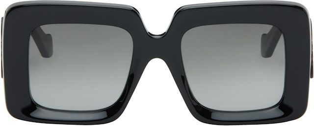 LOEWE: ブラック Beveled Maxi アナグラム スクエアサングラス