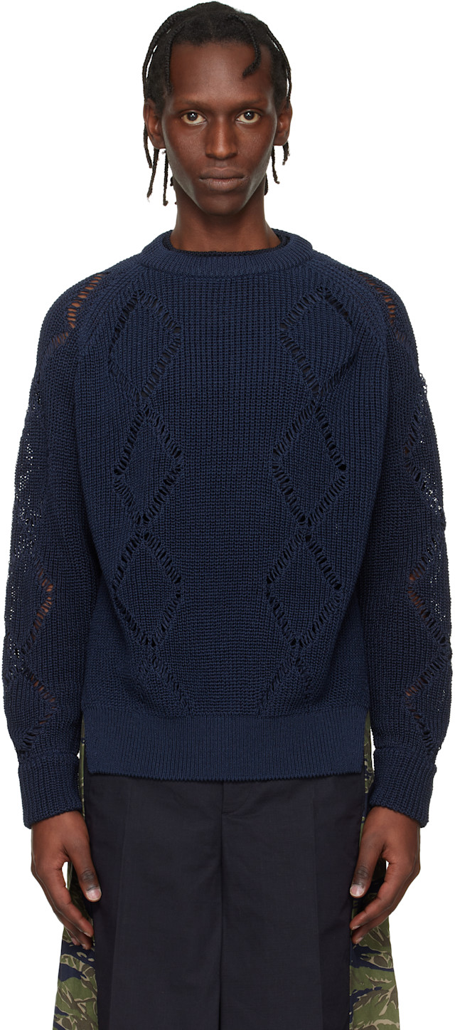Toga Virilis: Navy Motif Knit Pullover Sweater | SSENSE