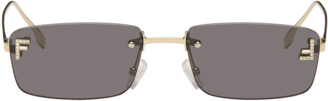 Fendi ラージフレーム サングラス Fendi: ゴールド 'Fendi First' Crystal サングラス | SSENSE 日本