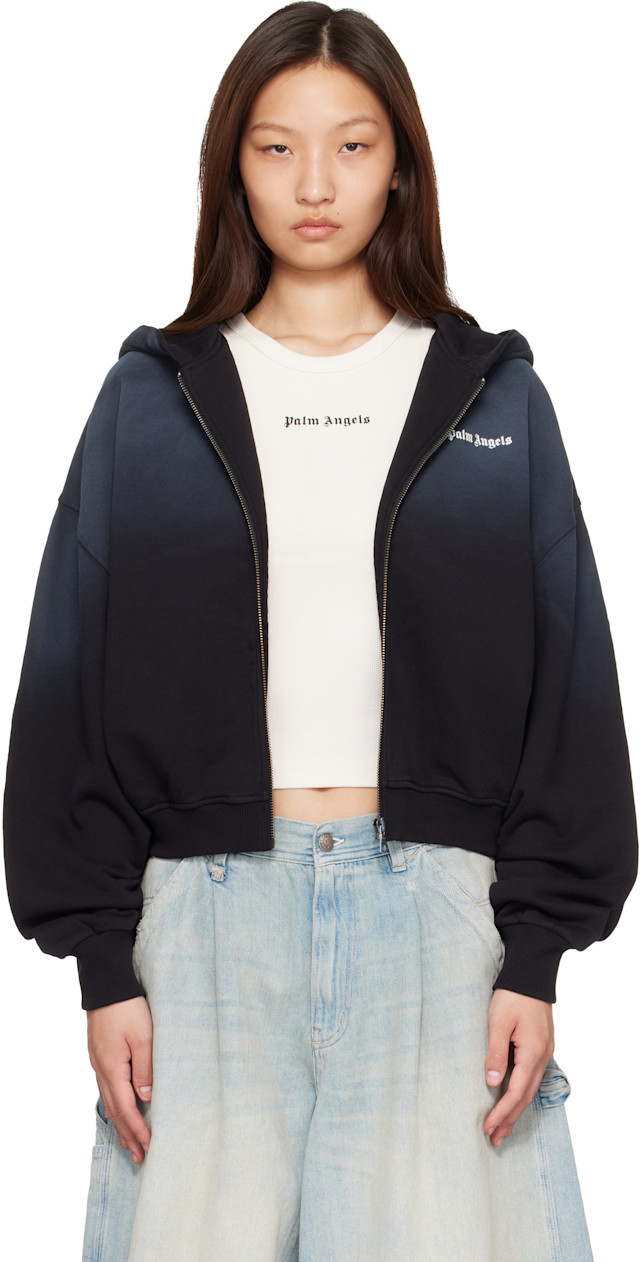 Palm Angels: Black 'Milan LA' Crop Zip Hoodie | SSENSE