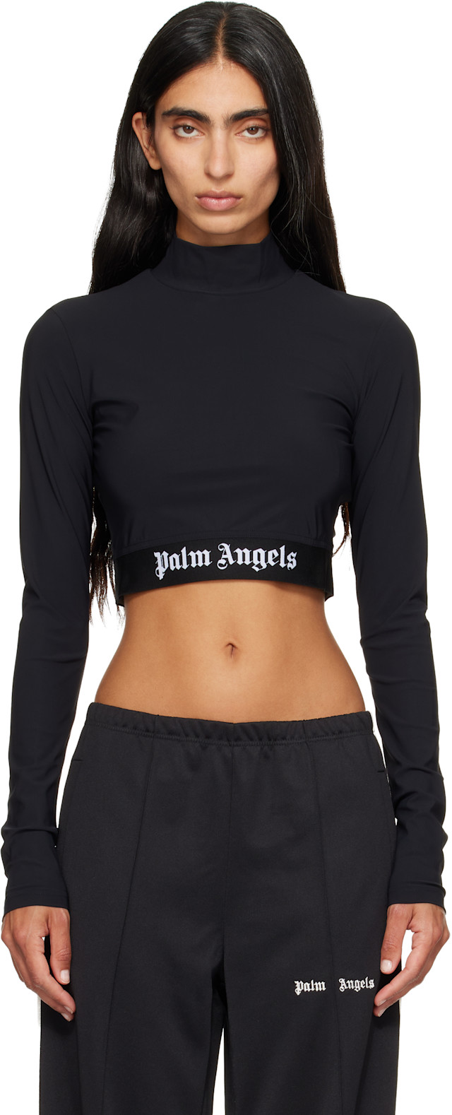 Palm Angels: Black Classic Logo Long-Sleeved Mockneck T-shirt
