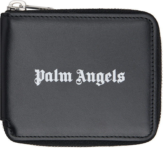 Palm Angels: Black Classic Logo Zip Around Wallet | SSENSE