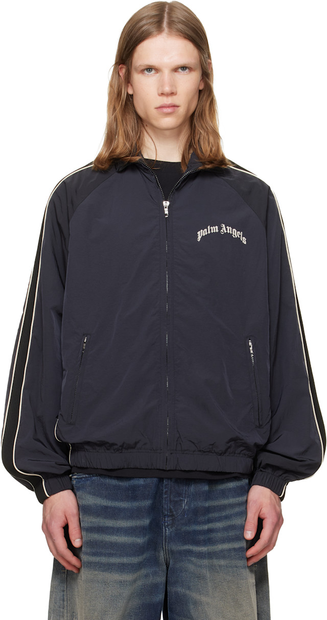 Palm Angels: Black Curved Logo Vintage Windbreaker Track Jacket
