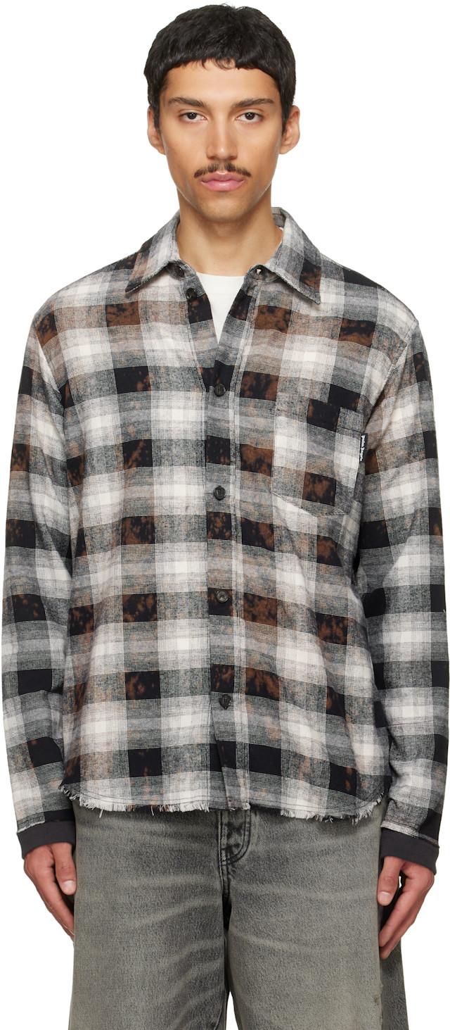 Palm Angels: Black & Off-White Classic Logo Check Shirt | SSENSE