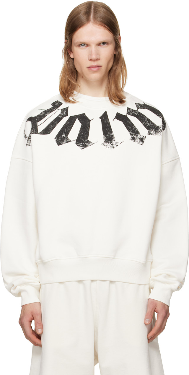 Palm Angels: Off-White Big Neck Logo Loose Sweatshirt | SSENSE