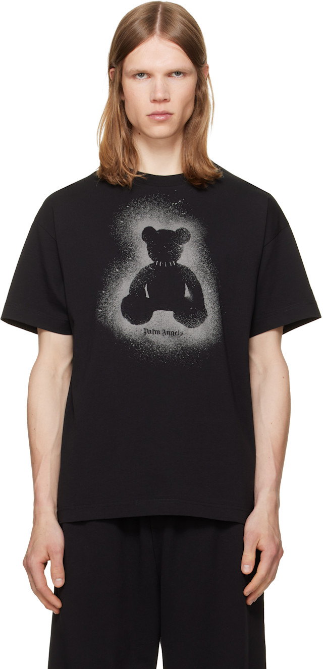 Palm Angels: ブラック Spray Bear Tシャツ | SSENSE 日本