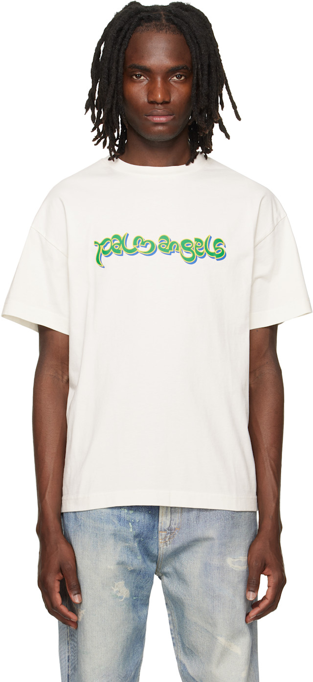 palm Angels / シースルー 長袖カットソー オフネックC175 Palm Angels: オフホワイト Thai ロゴ Tシャツ | SSENSE 日本
