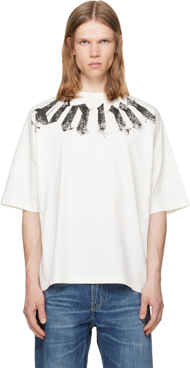 palm Angels / シースルー 長袖カットソー オフネックC175 palm-angels-off-white-big-neck