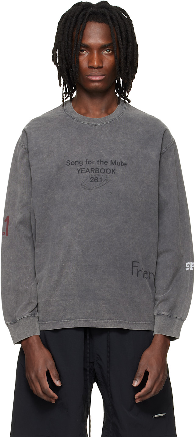 Song for the Mute: Gray 'Scribble' Oversized Crew Neck Pullover T