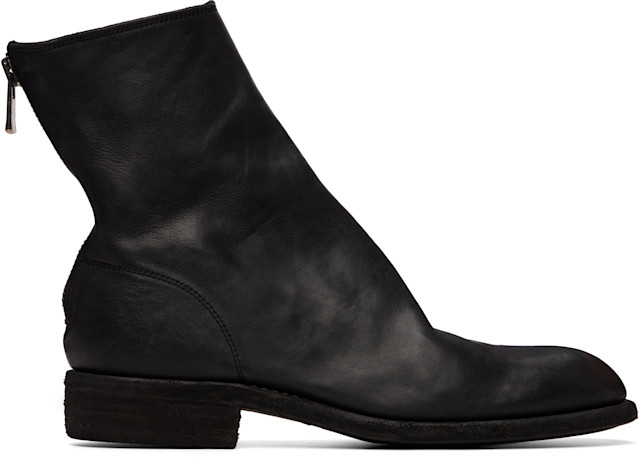 希少 新品 GUIDI 986 Linen Fabric Double Sole Guidi: Black 986 Leather Back Zip Ankle Boots | SSENSE