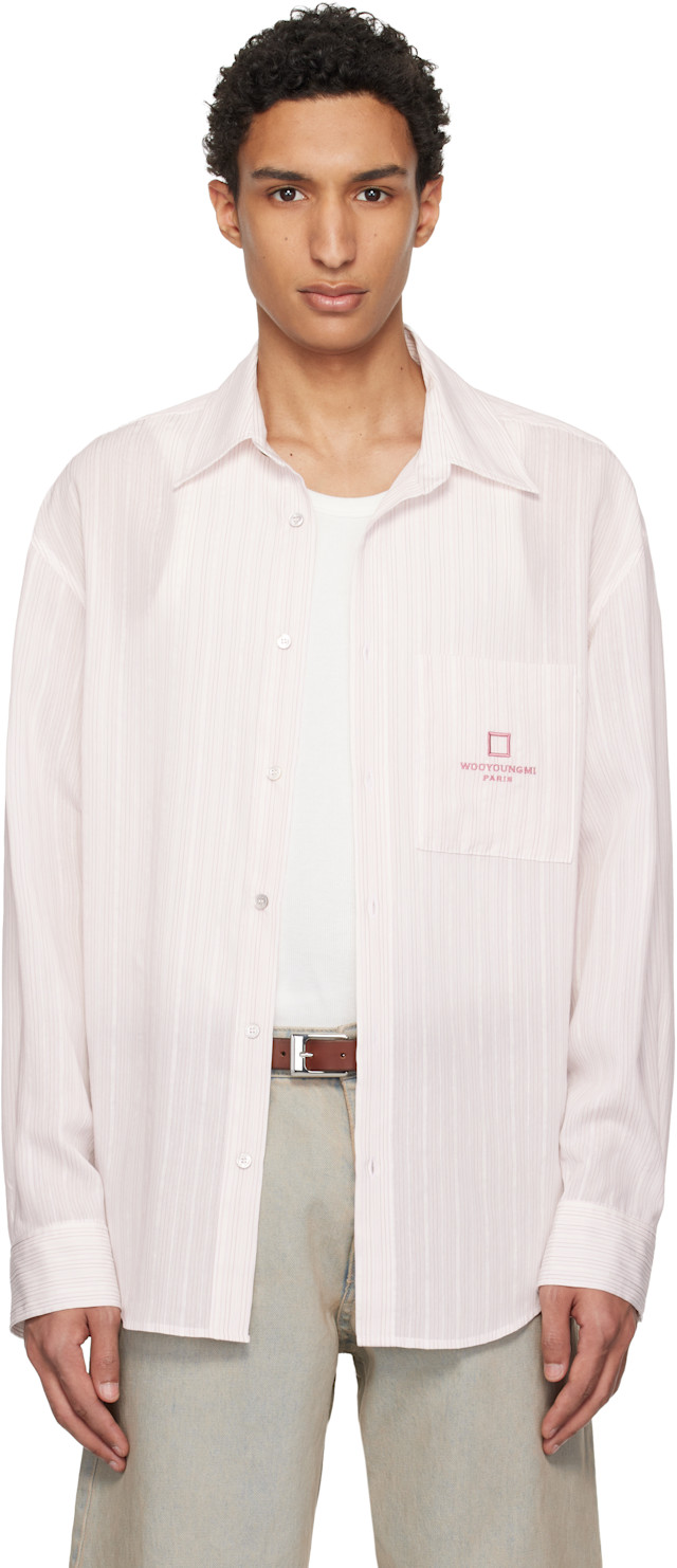 WOOYOUNGMI: White & Pink Striped Shirt | SSENSE