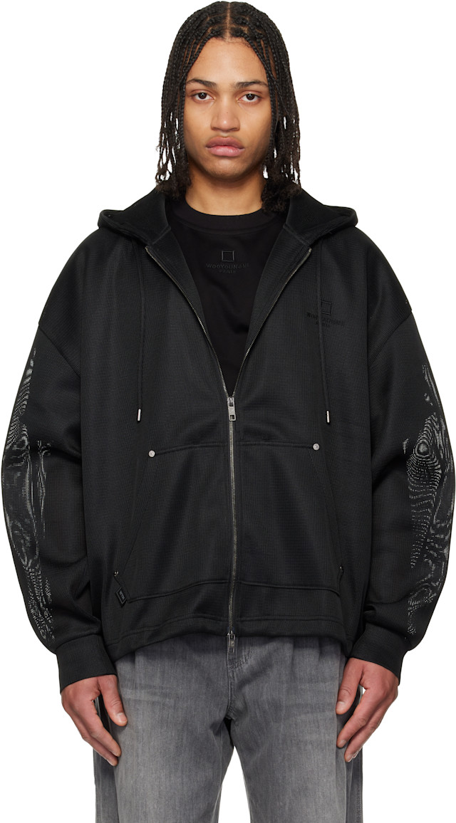 WOOYOUNGMI: Black Mesh Hoodie | SSENSE
