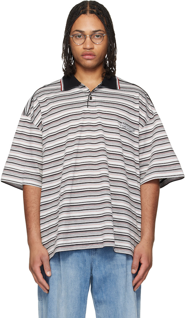 WOOYOUNGMI: Gray & White Striped Polo | SSENSE