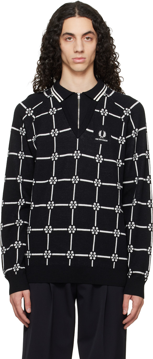 Fred Perry: Black Kris Van Assche Edition Long Sleeve Knitted Polo