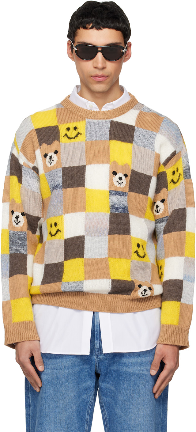 Moschino: Yellow & Beige Wool & Cashmere Blend Sweater | SSENSE