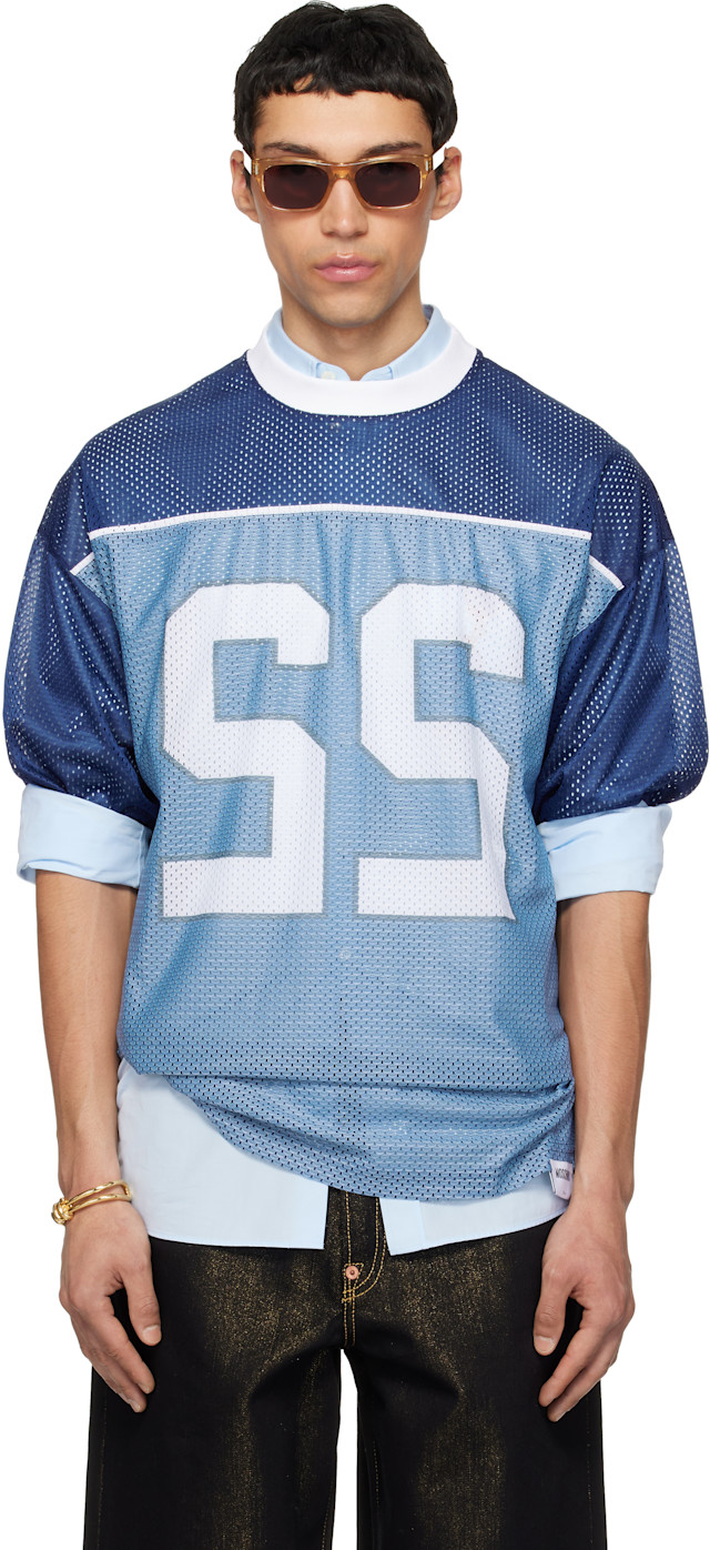 Moschino: Blue Technical Mesh Jersey | SSENSE Canada