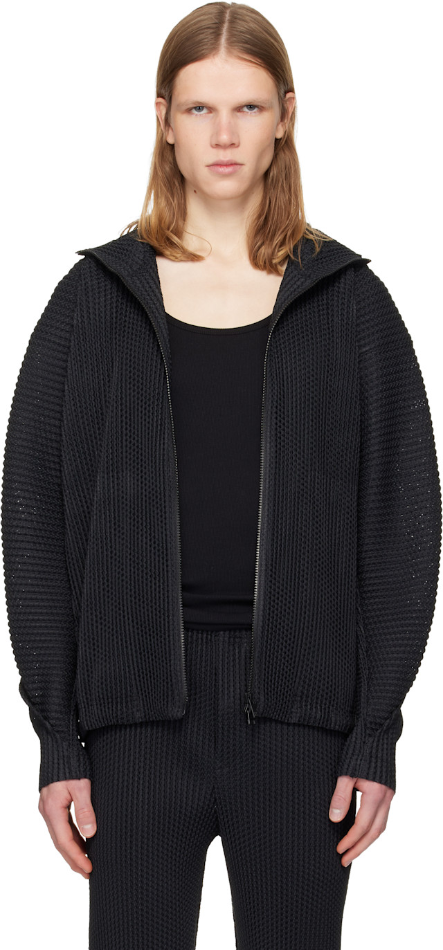 HOMME PLISSÉ ISSEY MIYAKE: Black Wickerwork Mesh Jacket | SSENSE