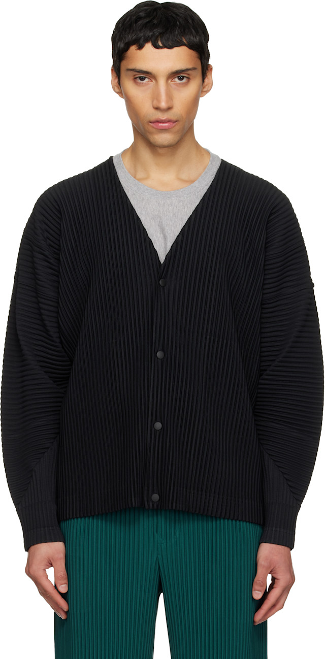 HOMME PLISSÉ ISSEY MIYAKE: Black Color Pleats 1 Cardigan | SSENSE