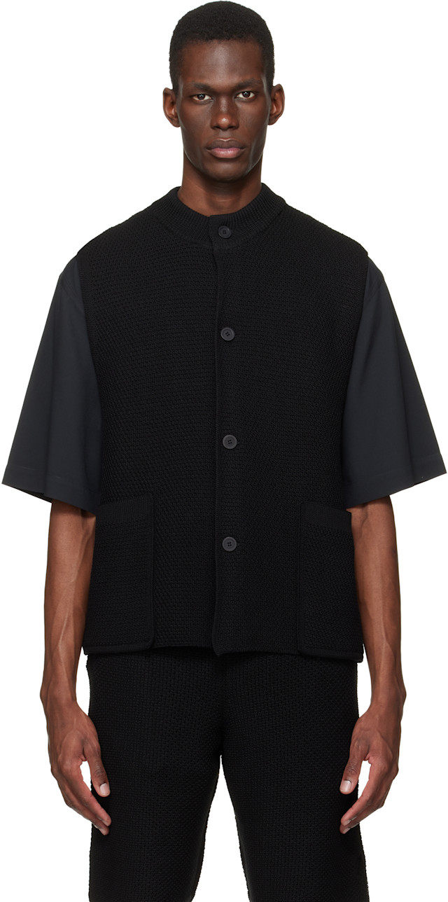 HOMME PLISSÉ ISSEY MIYAKE: Black Rustic Knit Vest | SSENSE
