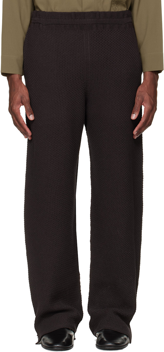 HOMME PLISSÉ ISSEY MIYAKE: Brown Rustic Knit Trousers | SSENSE