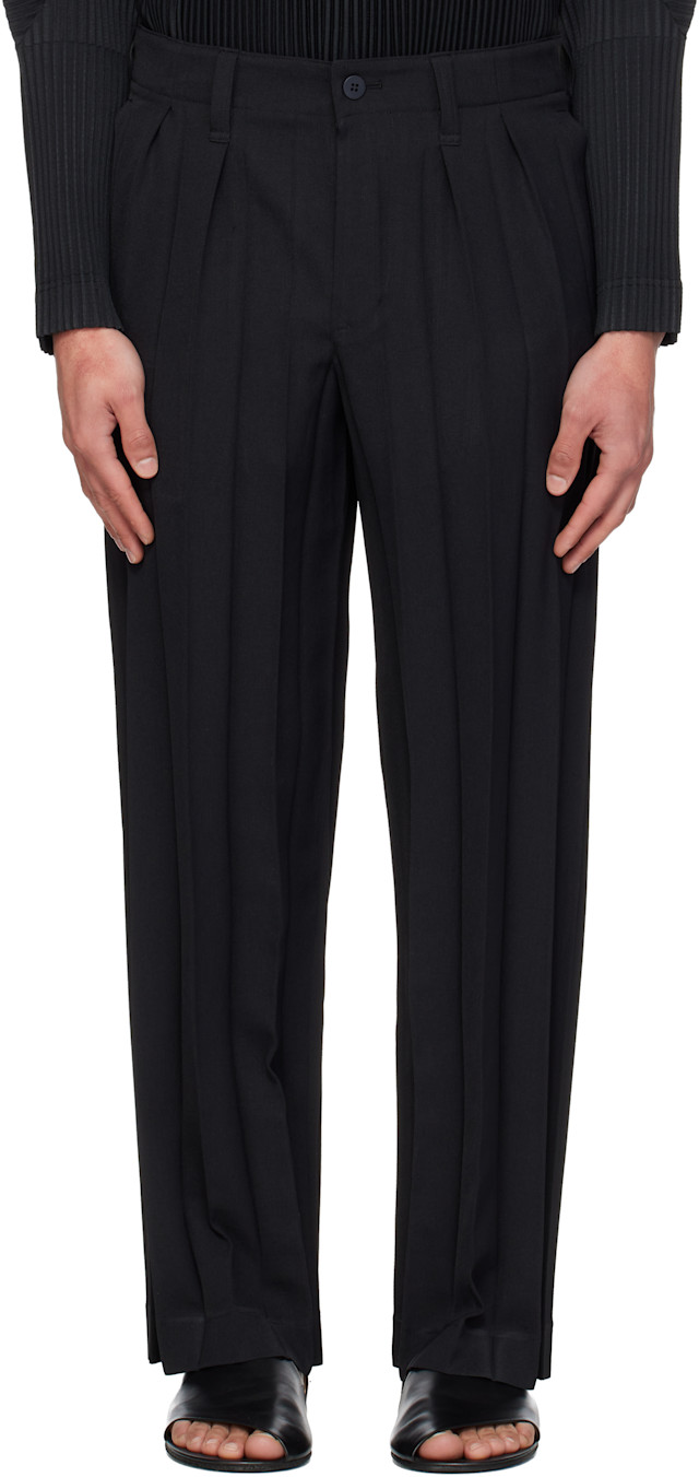未使用 HOMME PLISSÉ POCKET ブラック HOMME PLISSÉ ISSEY MIYAKE: Black Edge Ensemble Trousers | SSENSE