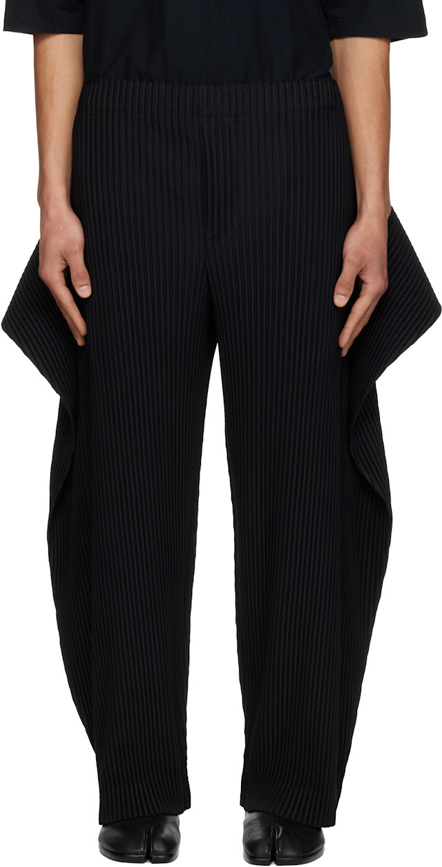 HOMME PLISSE ISSEY MIYAKE トラウザーズ BK サイズ1 HOMME PLISSÉ ISSEY MIYAKE: Black Cover And Fold Trousers | SSENSE