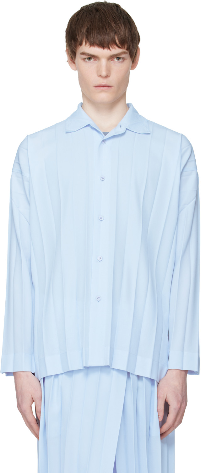 HOMME PLISSE ISSEI MIYAKE 20SS　長袖シャツ　ブルー HOMME PLISSÉ ISSEY MIYAKE: Blue Edge Ensemble Shirt | SSENSE