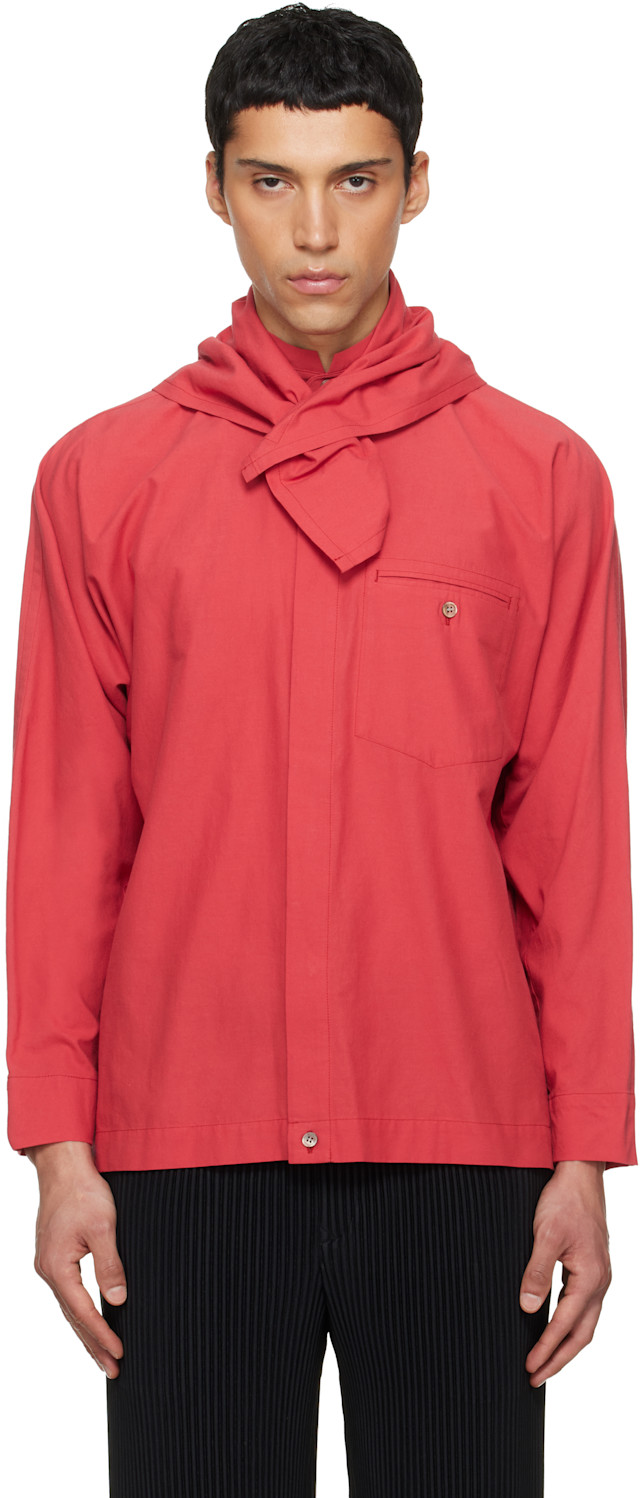 美品 ISSEY MIYAKE MEN 半袖シャツ レッド サイズ1 HOMME PLISSÉ ISSEY MIYAKE: Red Streamline Shirt | SSENSE