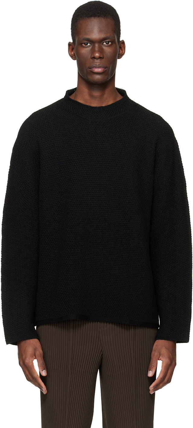 HOMME PLISSÉ ISSEY MIYAKE: Black Rustic Knit Sweater | SSENSE