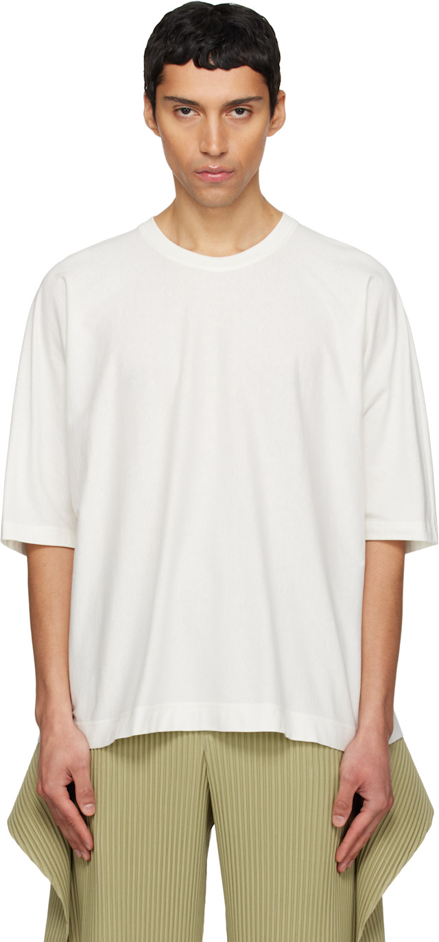 ISSEY MIYAKE プリーツ Tシャツ ホワイト HOMME PLISSÉ ISSEY MIYAKE: White Release-T Basic T-shirt | SSENSE