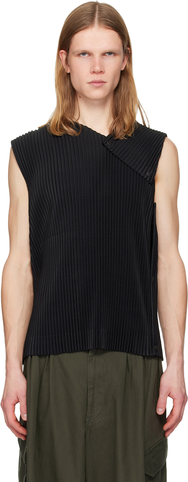 HOMME PLISSÉ ISSEY MIYAKE: Black Stone Cloud Tank Top | SSENSE HOMME PLISSÉ ISSEY MIYAKE: Black Stone Cloud Tank Top | SSENSE