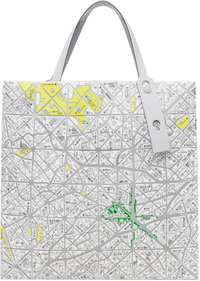 BAOBAO トートバッグ 10×10 ホワイト ジャンク品 BAO BAO ISSEY MIYAKE: White Map Tote | SSENSE