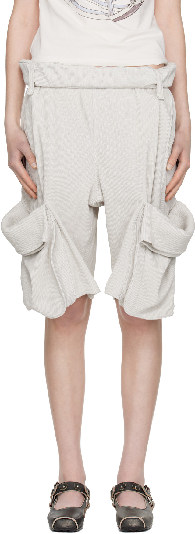 OPEN YY カーゴショートパンツ グレー OPEN YY: グレー ロールウエスト スウェット カーゴショートパンツ