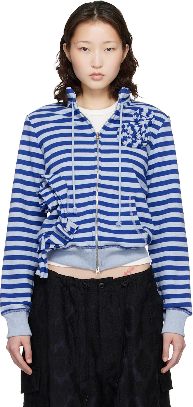 open yy APPLIQUÉ ZIPUP JACKET NAVY ネイビー OPEN YY: SSENSE Exclusive Navy Applique Knit Zipup Sweatshirt | SSENSE