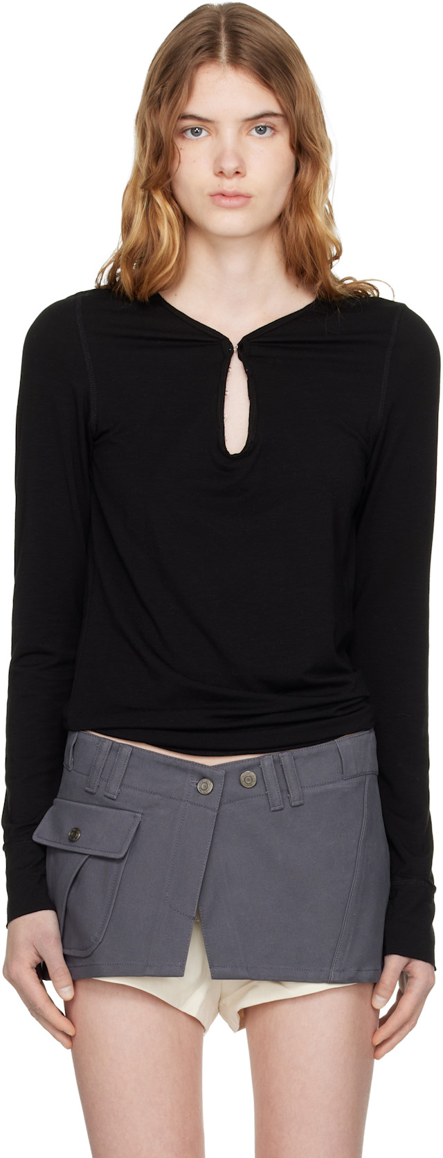 OPEN YY: Black Hook Long Sleeve Henley | SSENSE