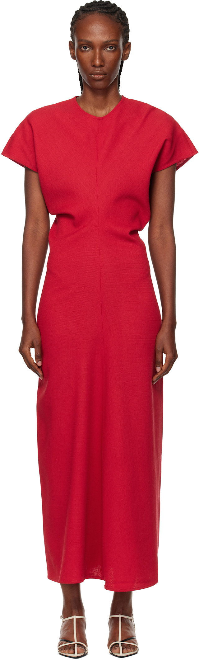 TOTEME: Red Slouch Waist Wool Maxi Dress | SSENSE TOTEME: Red Slouch Waist Wool Maxi Dress | SSENSE