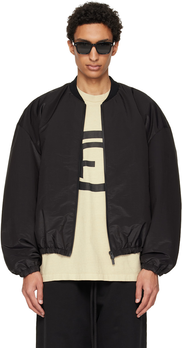 Fear of God: Black Nylon Taffeta Padded Bomber Jacket | SSENSE
