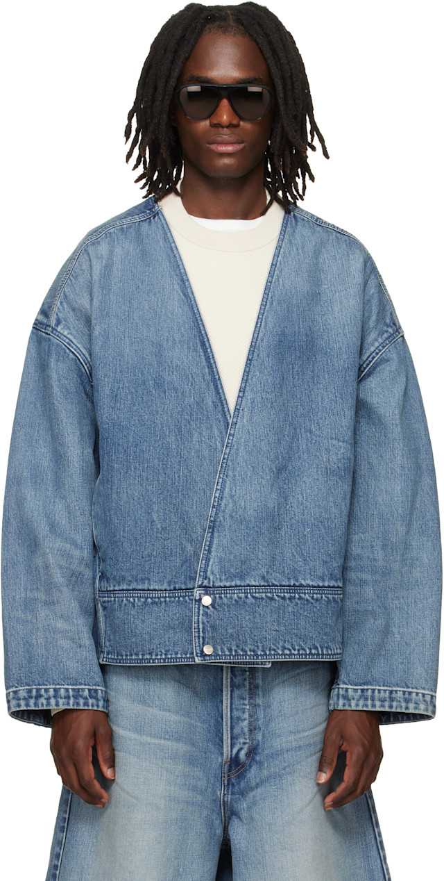 Fear of God: インディゴ Lapelless デニムジャケット | SSENSE 日本