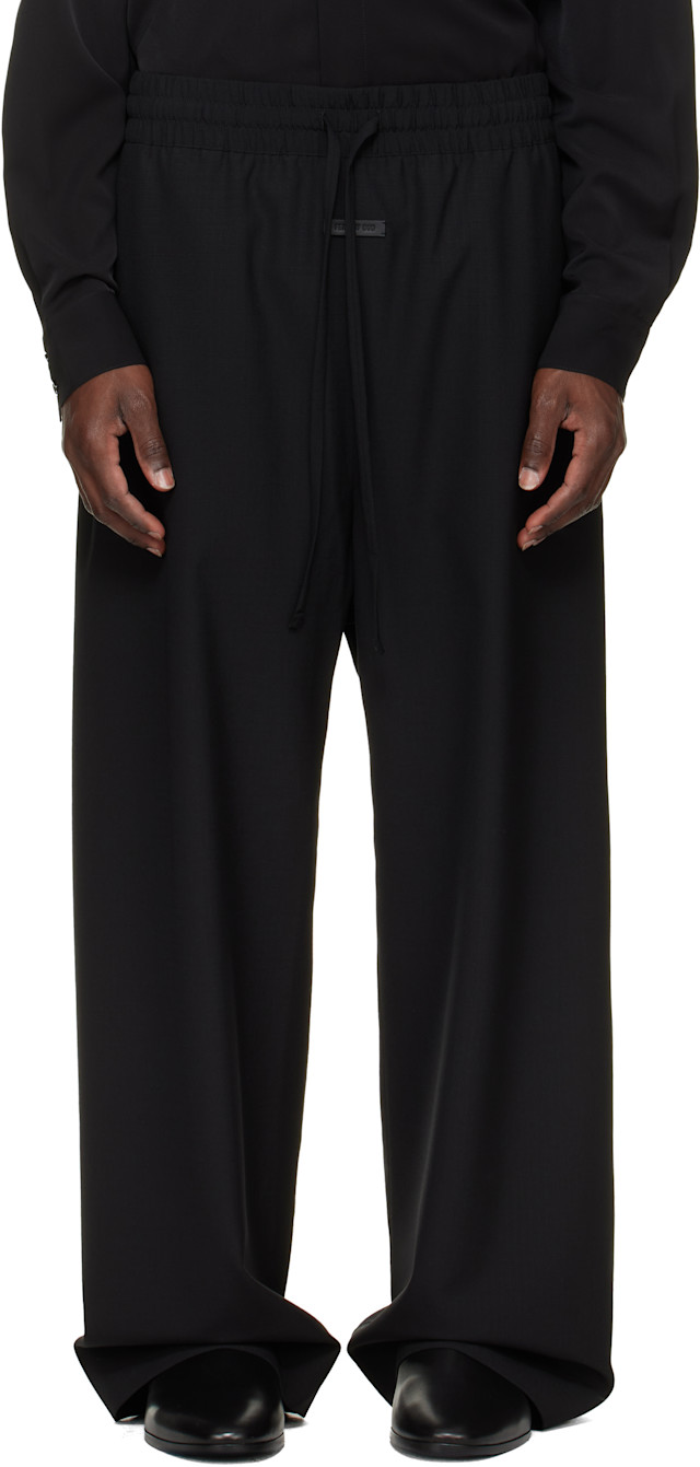 Fear of God: Black Wool Ripstop Wide Leg Drawstring Trousers | SSENSE