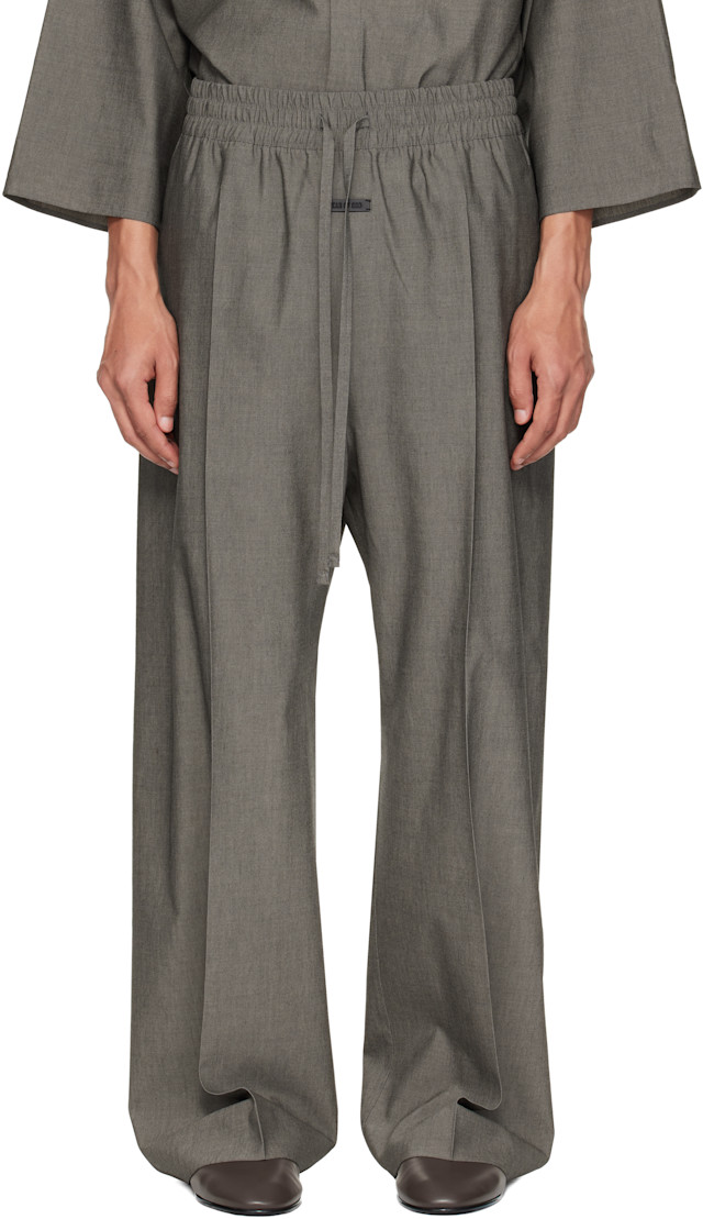Fear of God: Gray Cotton Wool Oxford Wide Leg Drawstring Trousers