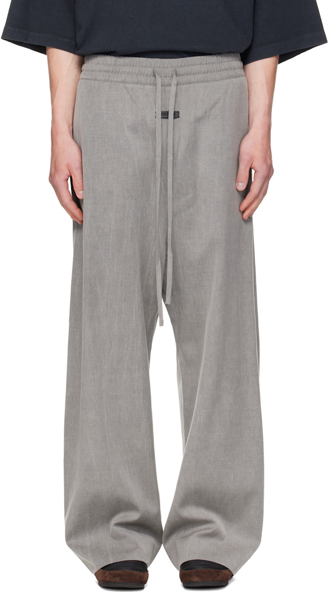 Fear of God: Gray Wide Leg Drawstring Trousers | SSENSE