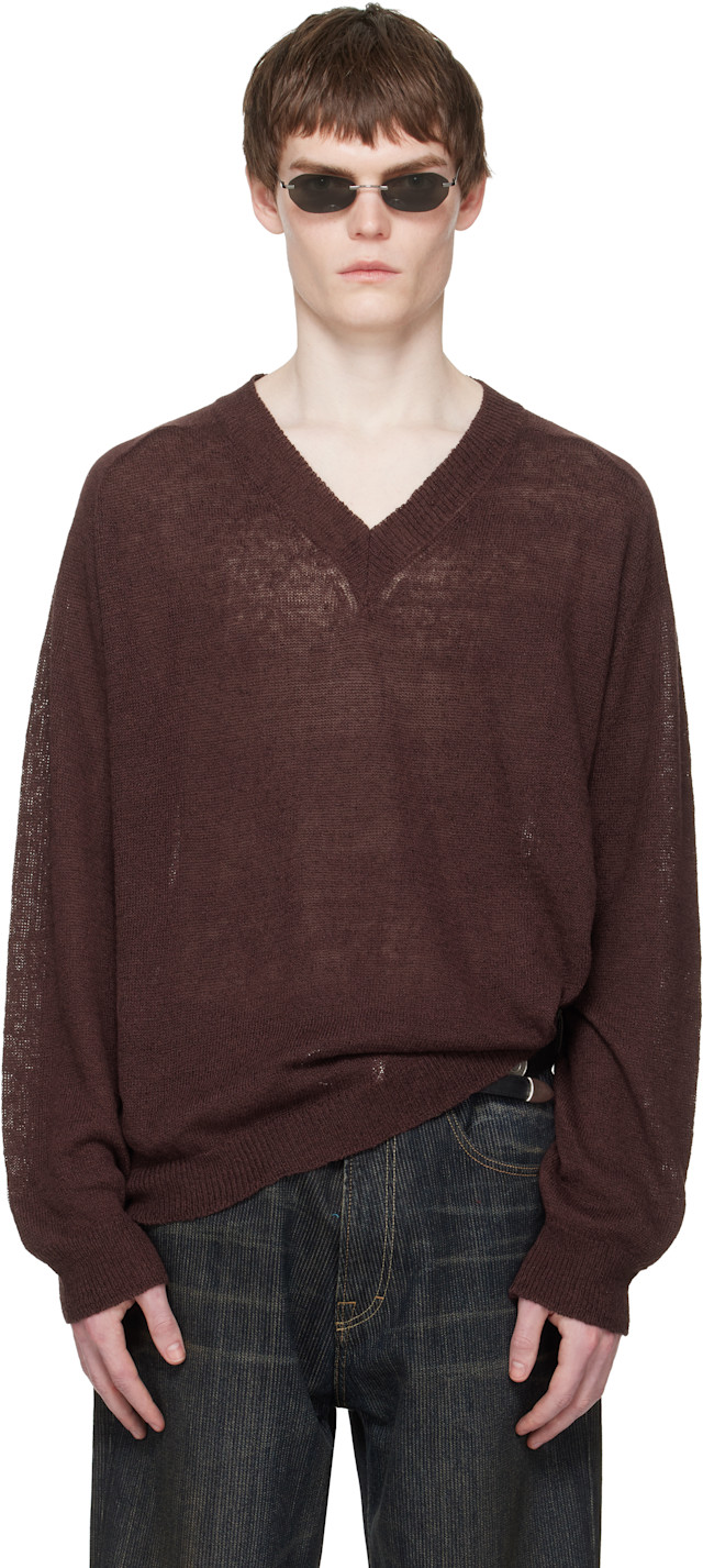 OUR LEGACY: Burgundy Rue V-Neck Sweater | SSENSE