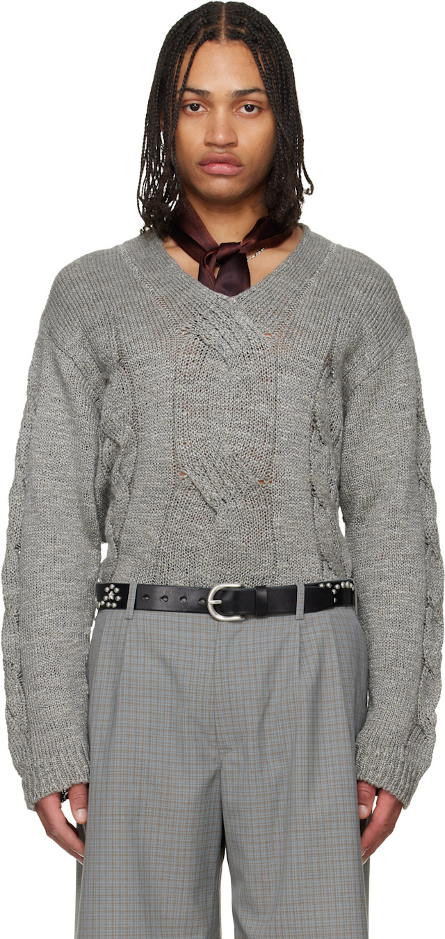 OUR LEGACY Vネックセーター OUR LEGACY: Gray Link V-Neck Sweater | SSENSE