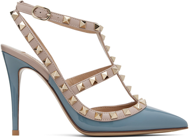 Valentino Garavani: ブルー＆ピンク Rockstud アンクルストラップ 