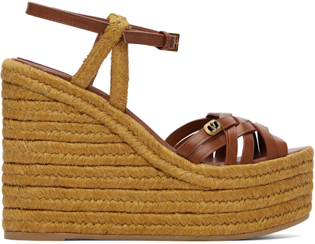 Valentino Garavani: ブラウン Wedge Espadrilla ヒールサンダル