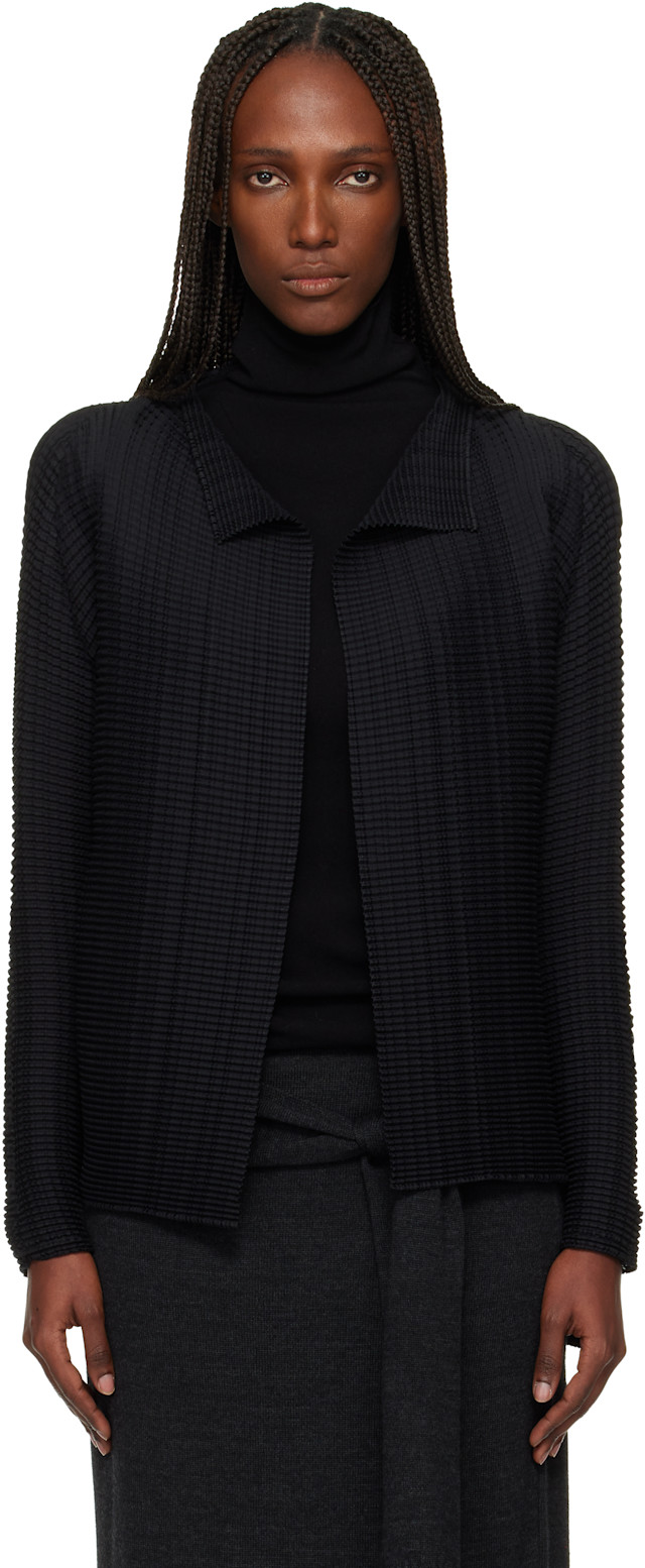 ISSEI MIYAKE ウールニットカーディガン ISSEY MIYAKE: Black Wooly Pleats Cardigan | SSENSE
