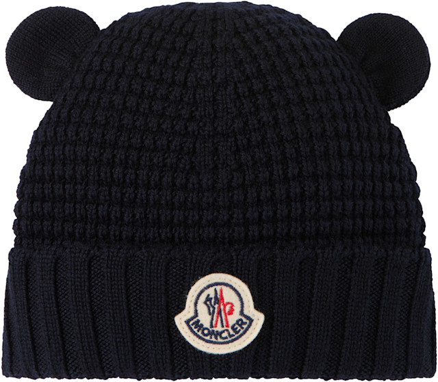Moncler Enfant: ベビー｜ネイビー Teddy Bear Ears ウール ビーニー