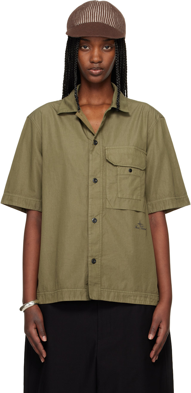Stone Island: Khaki 1100026 Cotton Nylon Micro Ripstop Shirt | SSENSE