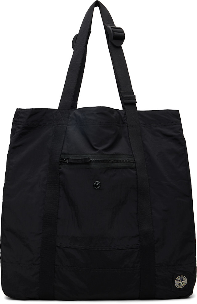 Stone Island: Black 9200012 Coated Nylon Metal ECONYL Tote | SSENSE