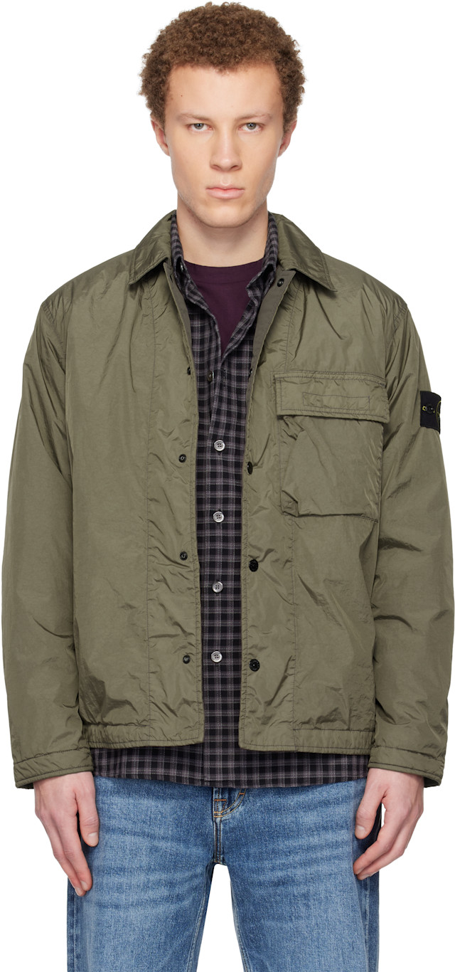 Stone Island: Khaki 1200002 Crinkle Reps NY Overshirt | SSENSE